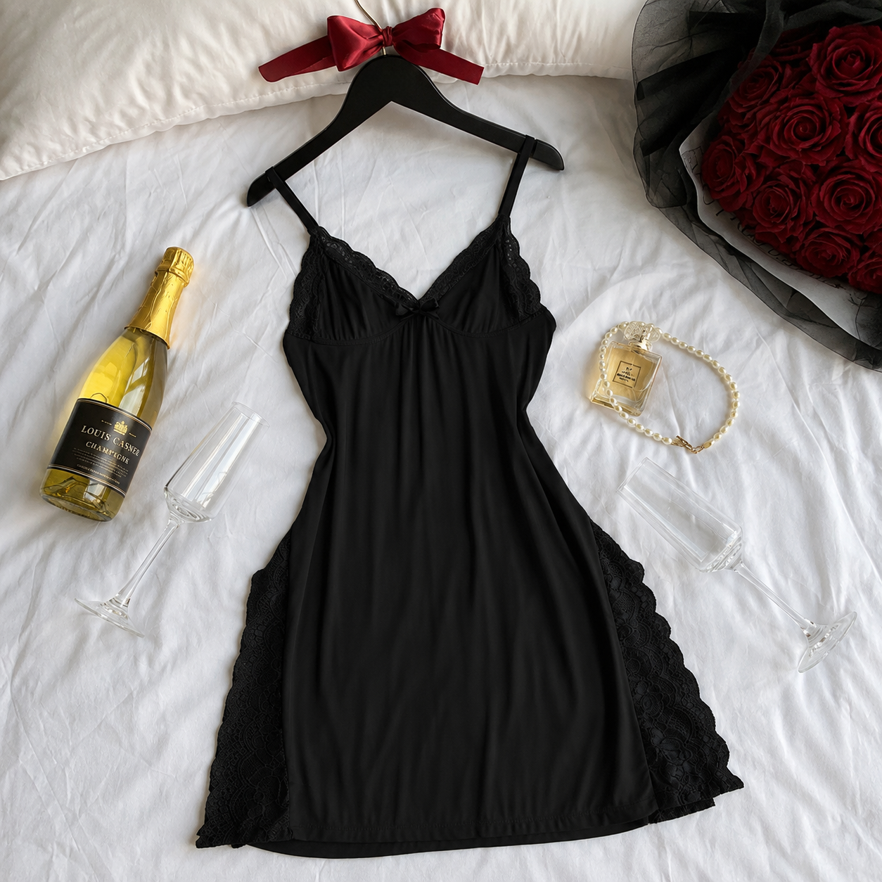 Casual Comfortable Lace Detail Loungewear Dress For Women