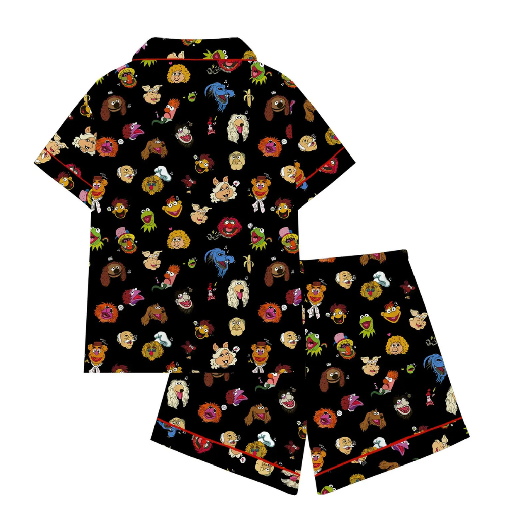 Cartoon Prints Loose Fitting Short Sleeve Sleepwear Set For Women