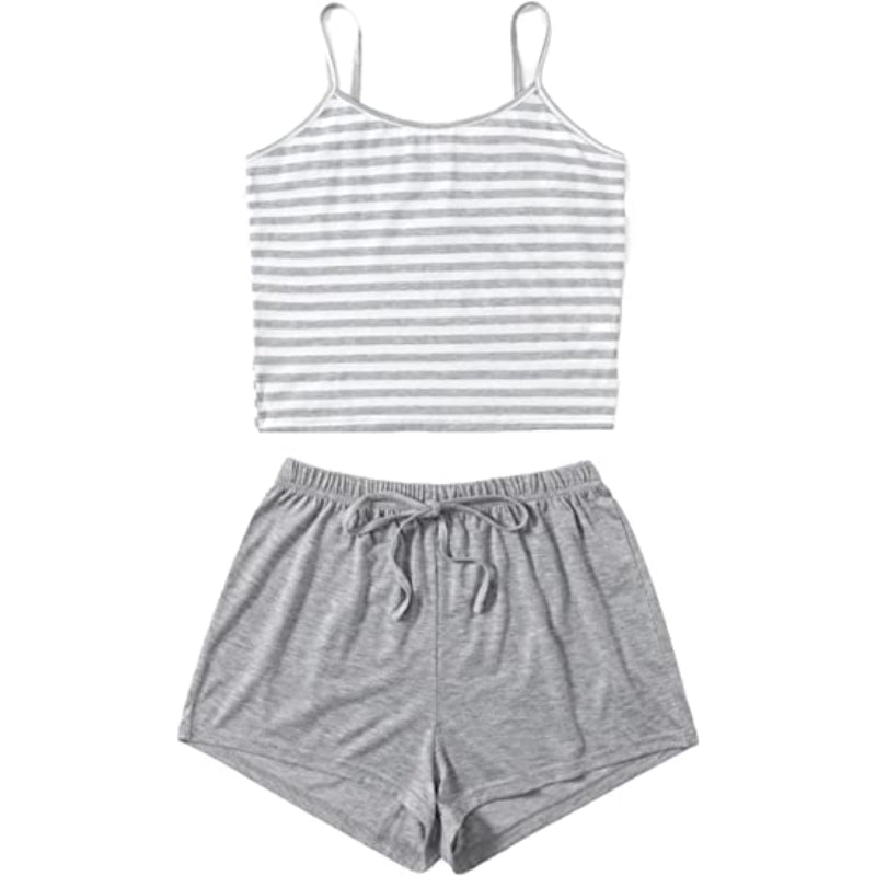 Women's 2 Piece Sleeveless Button Crop Tank Tops & Shorts Lounge Set-Original Pajamas