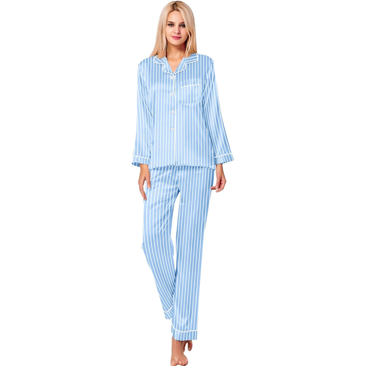 Stylish Long Sleeve Striped Pajama Set-Original Pajamas