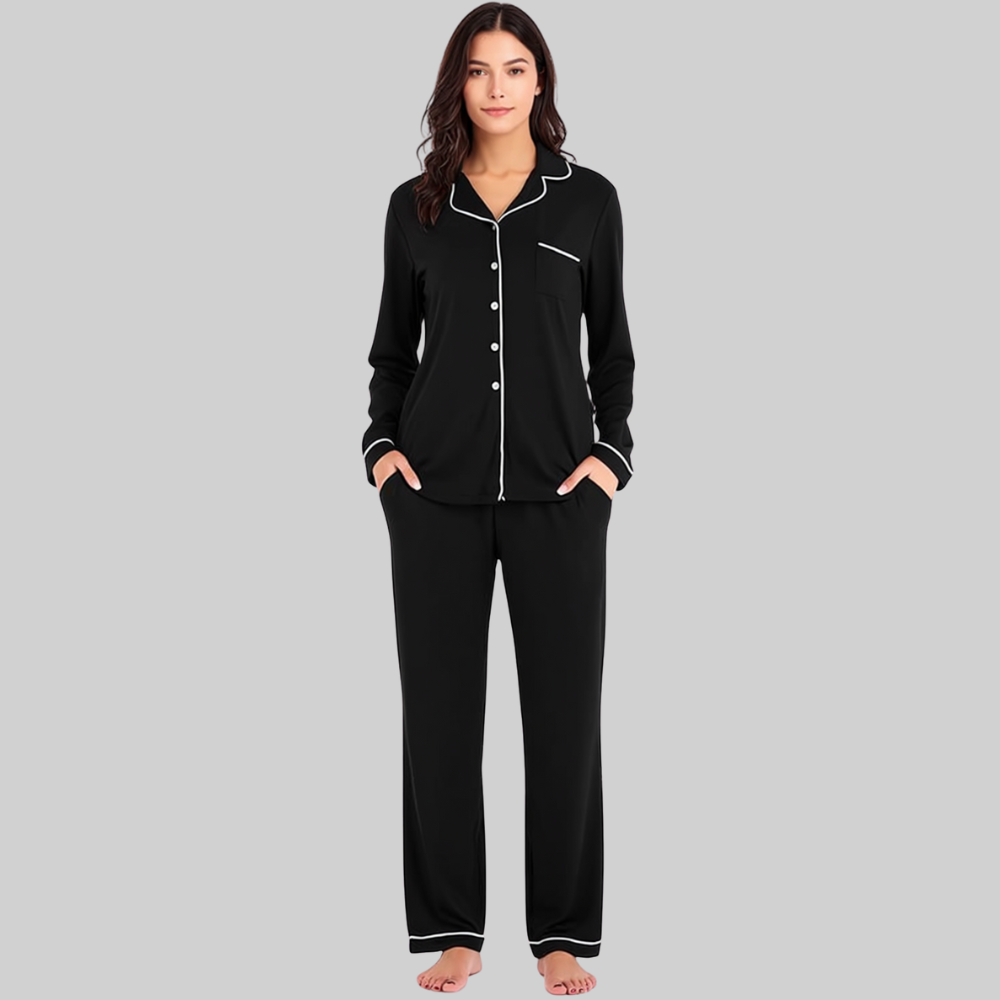 Women Pajama Set Long Sleeve Button Down Soft Sleepwear