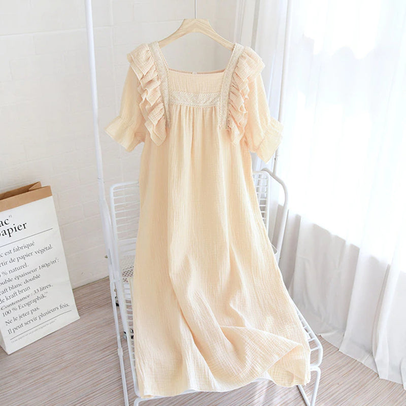 Ladies Cotton Short Sleeve Nightdress-Original Pajamas