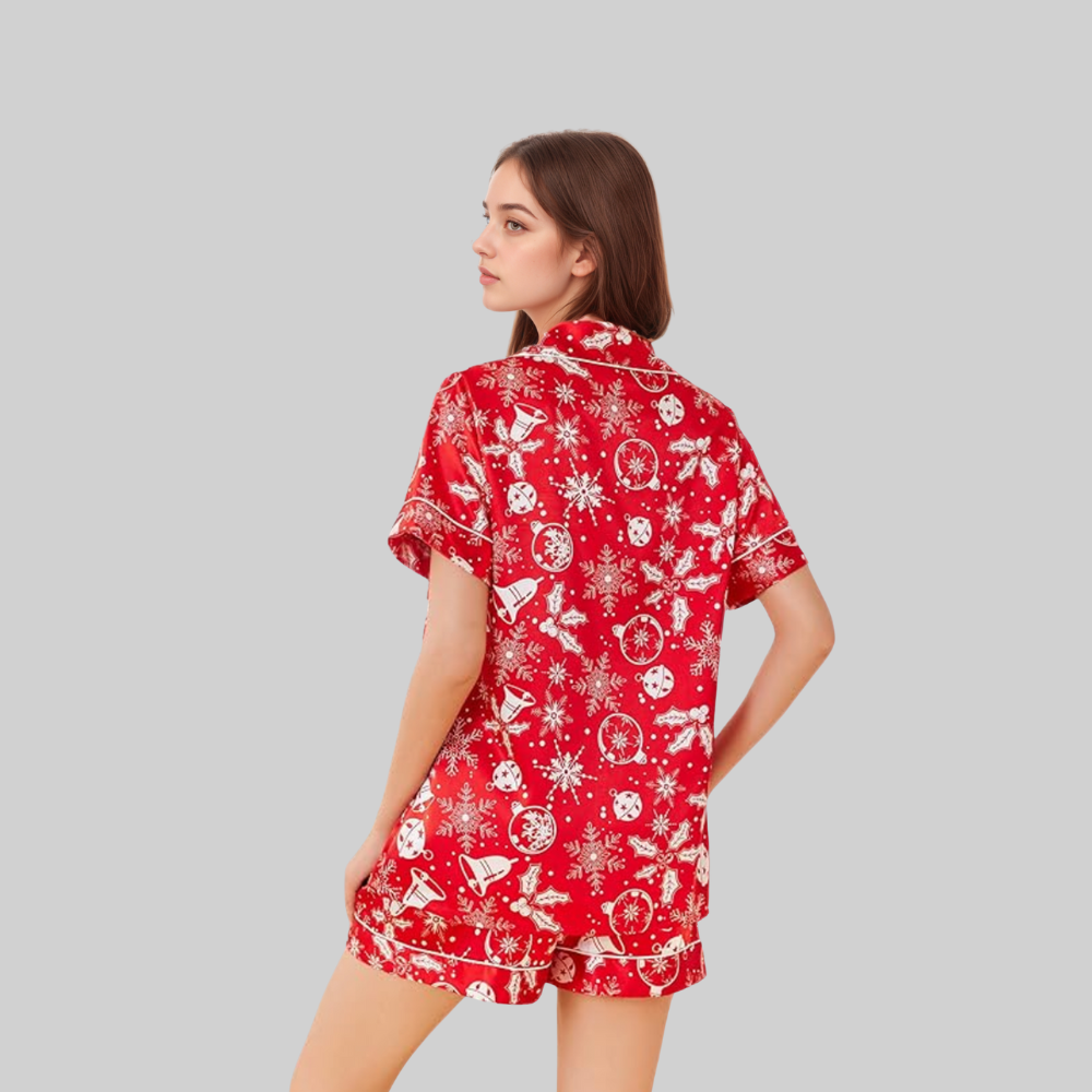 2 Pieces Satin Short Sleeve Sleepwear Set