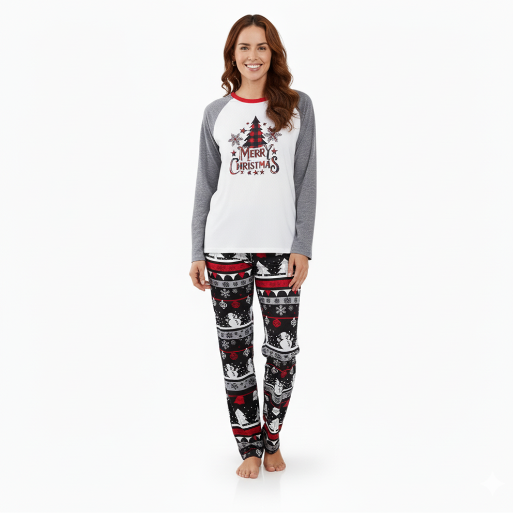 Tree and Snowflake Printed Merry Christmas Family Matching Pajama Set