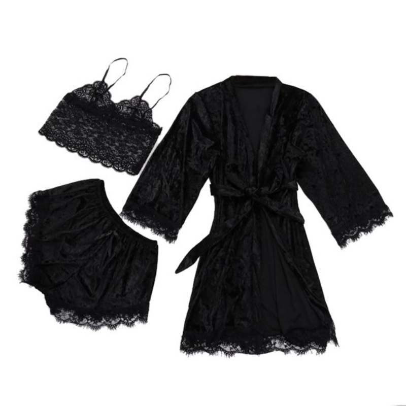 The Lace Robe 3 Piece Pajama Set For Women-Original Pajamas