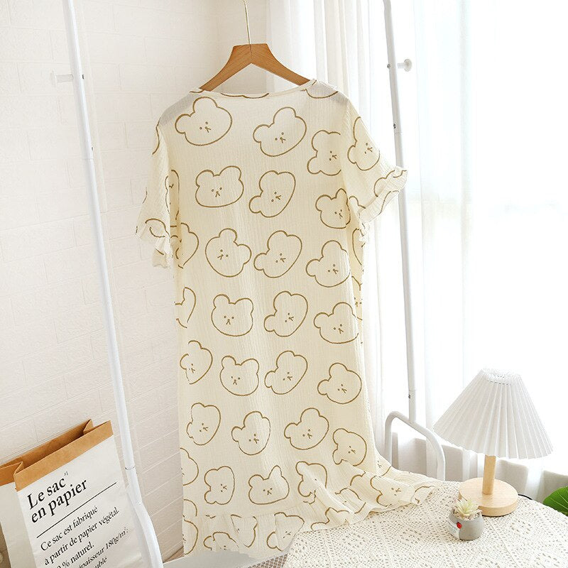 Ladies Cartoon Design Cotton Nightdress-Original Pajamas