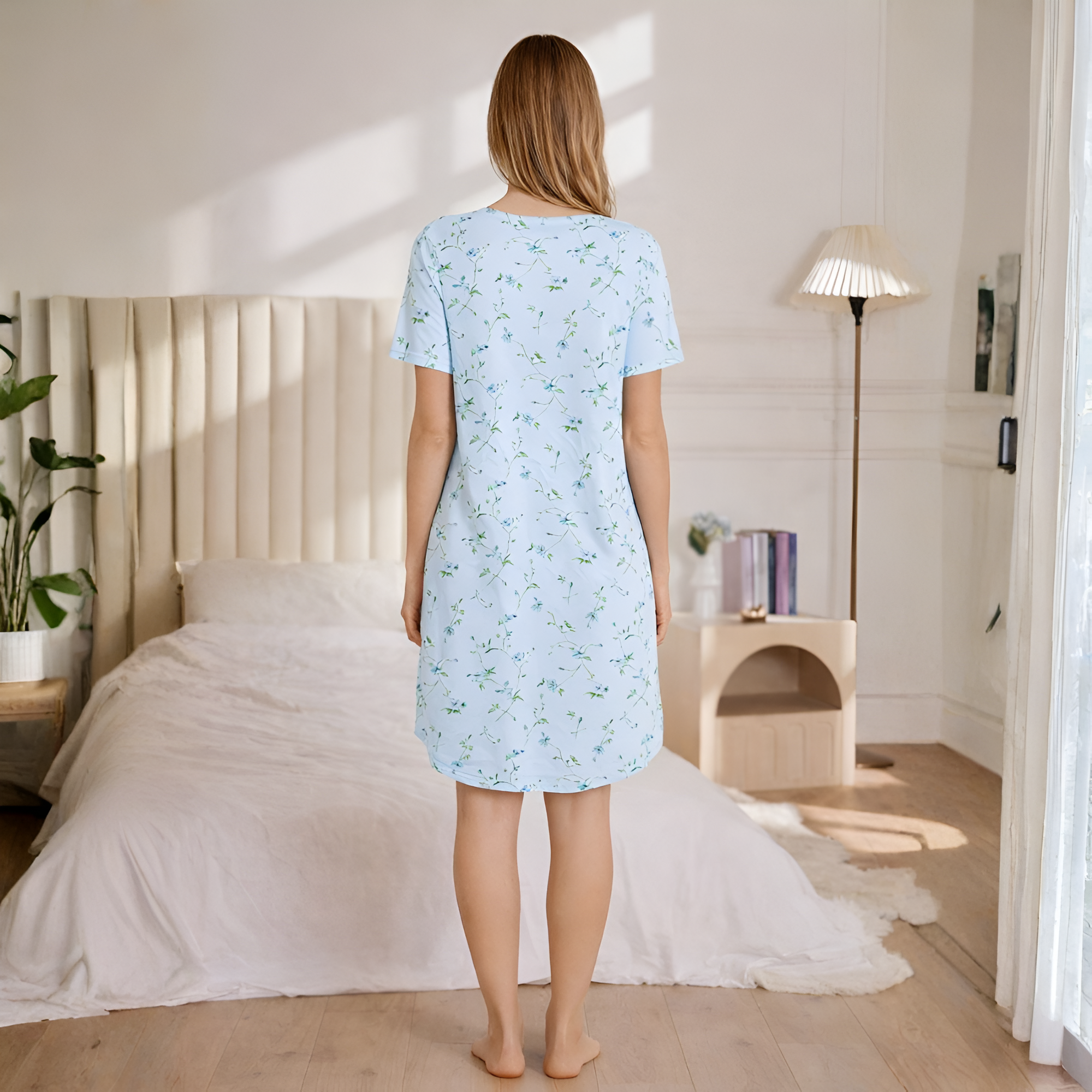 Nightgowns For Women With Pleated Sleep Shirt And Lace Trim