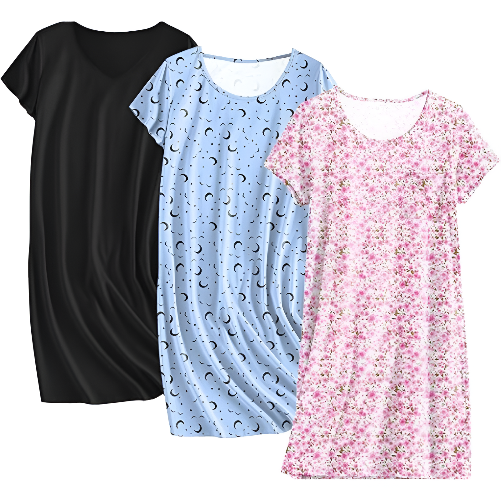 Pack Of 3 Nightgowns Short Sleeve Sleepshirts For Women