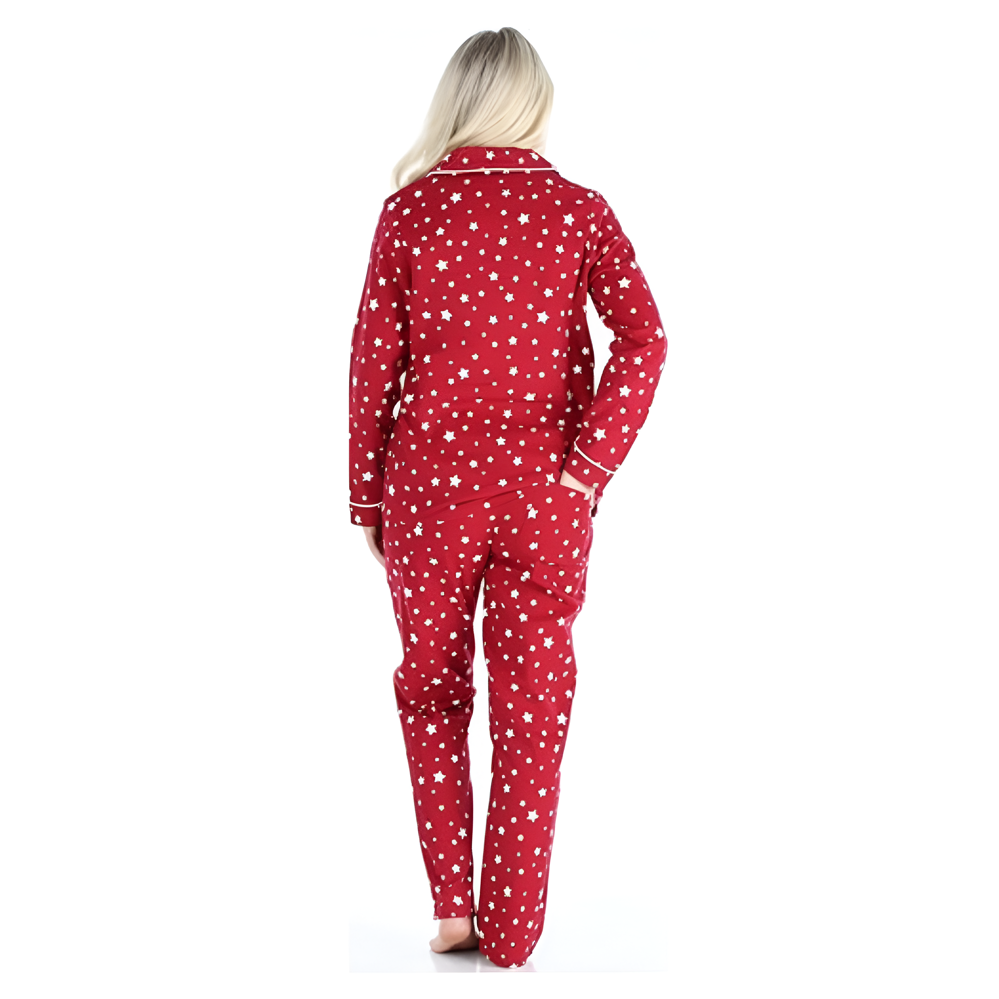 Flannel Button Down Long Sleeve Pajama Set For Women