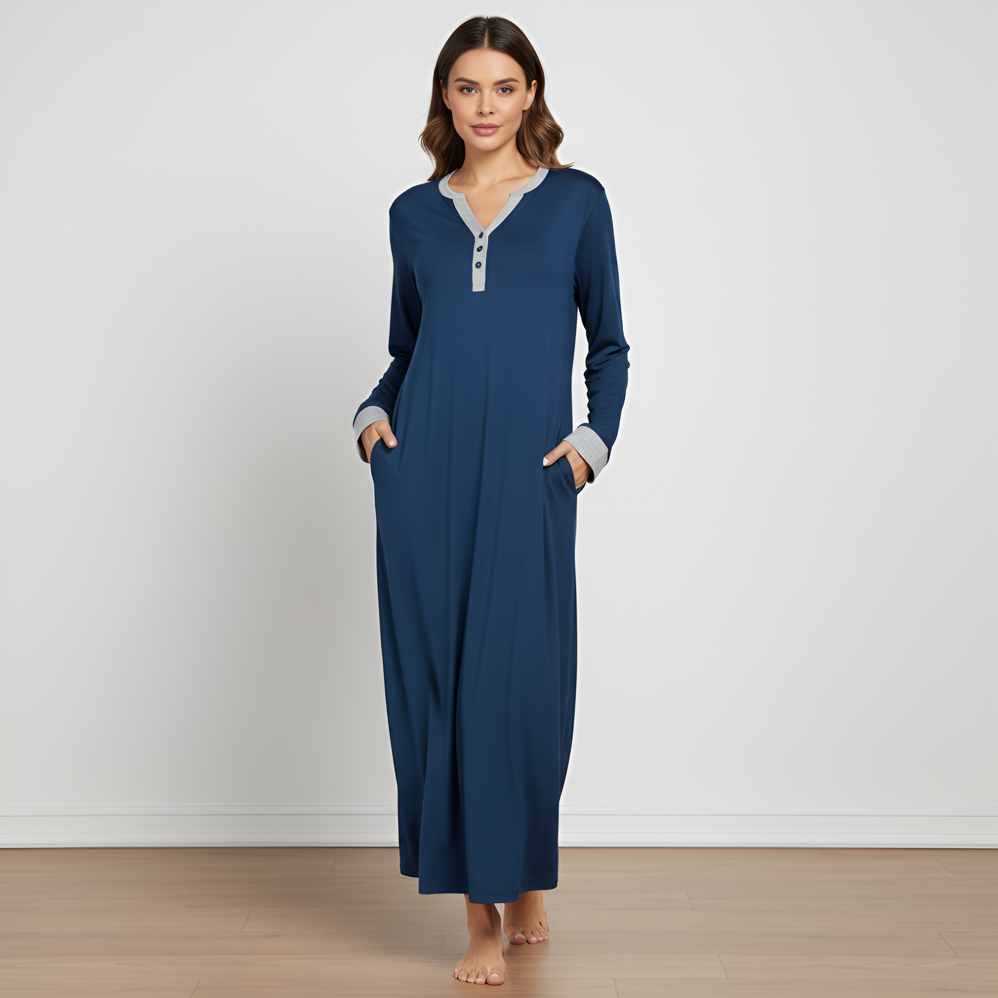 Long Nightgown And Full Length Sleep Shirt With Pockets For Women