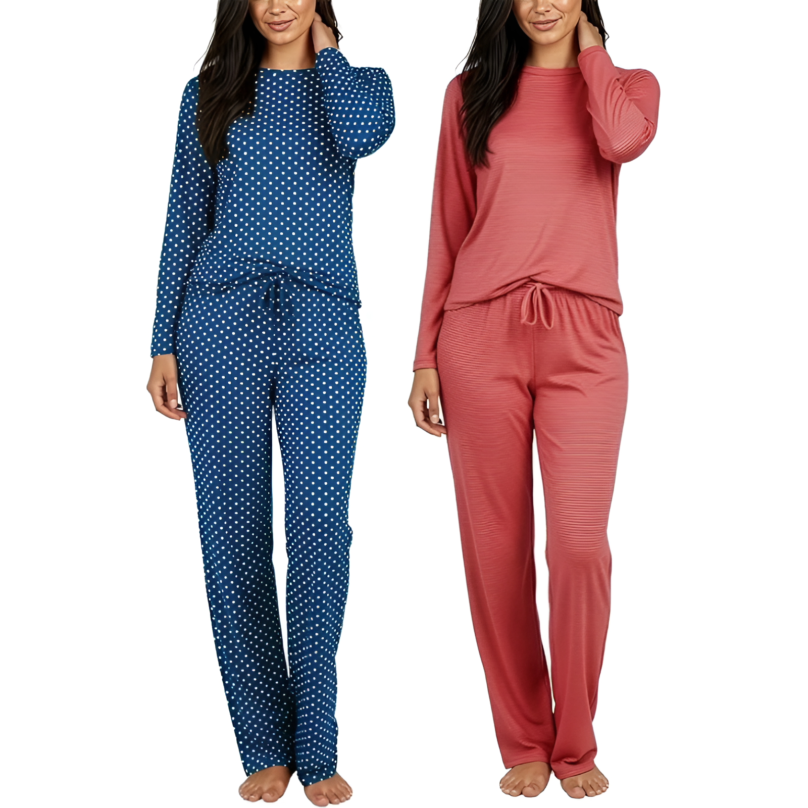 2 Pack Of Long Sleeve Top And Pants Sleepwear Pajama Set For Women