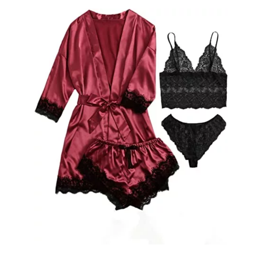 Women's Satin Floral Lingerie Pajama Set-Original Pajamas