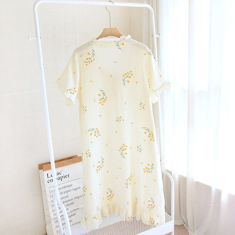 Ladies Cotton Crepe Short Sleeve Night Wear-Original Pajamas