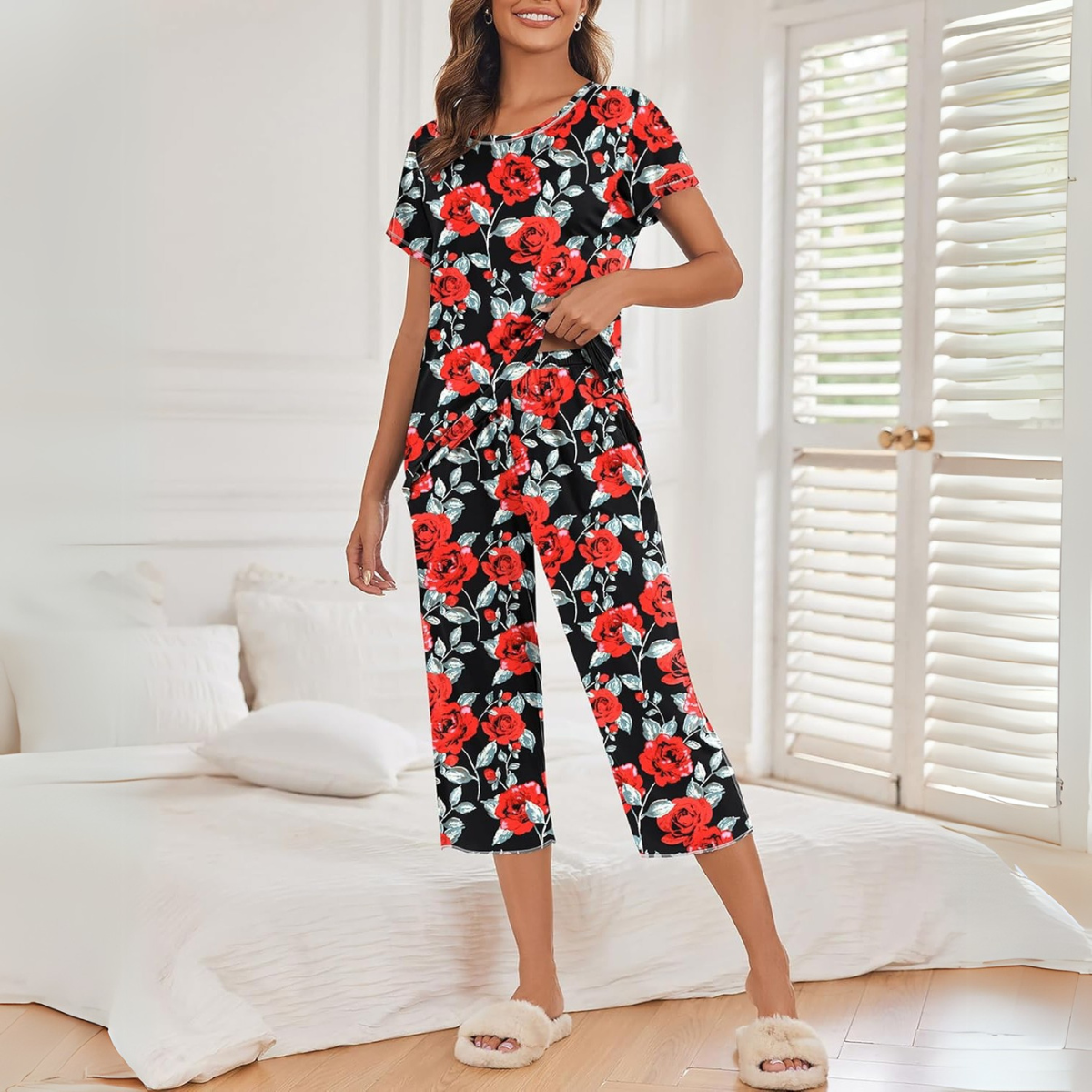 Floral Printed Capri Pajama Sets-Original Pajamas