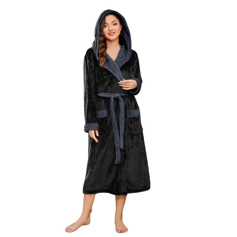 Dual Tone Long Hooded Fleece Bathrobe-Original Pajamas