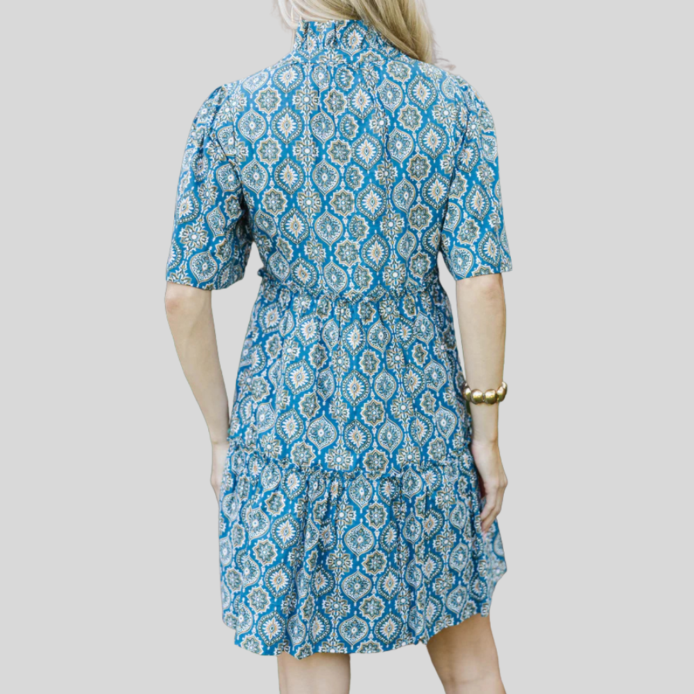 Bow Printed Embroidered Dress For Women