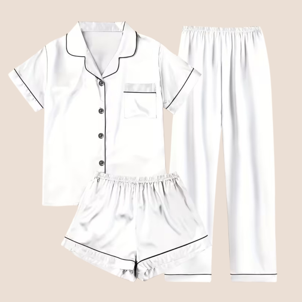 Casual Satin Set Front Pajama With Button For Women