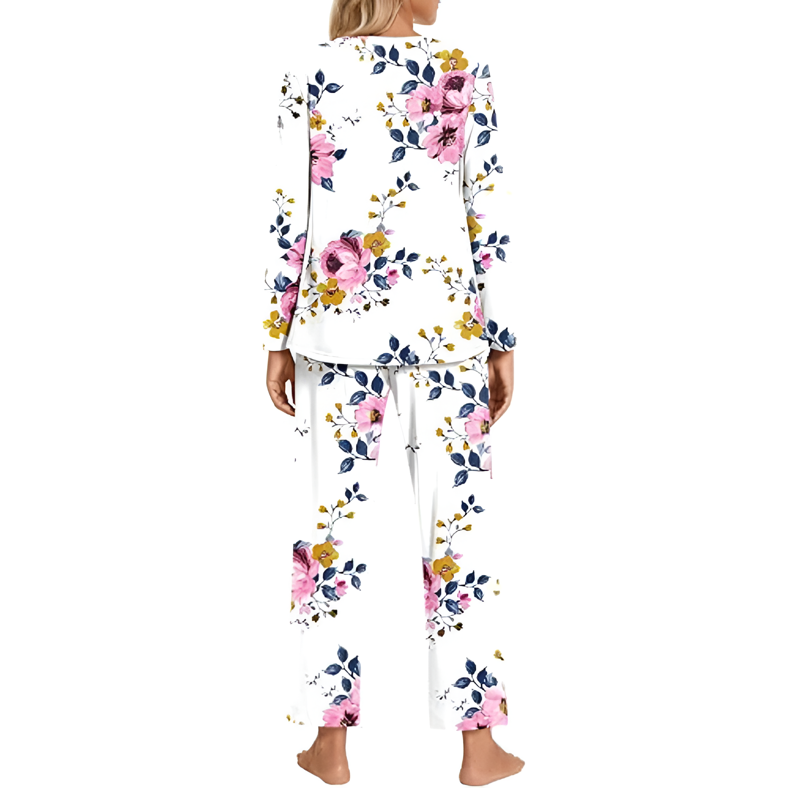 Long Sleeve Top And Loose Pants Two Piece Matching Pajama Set For Women