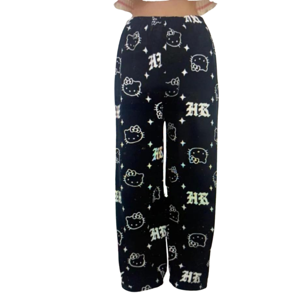 Cartoon Cat Print Pajama Pants