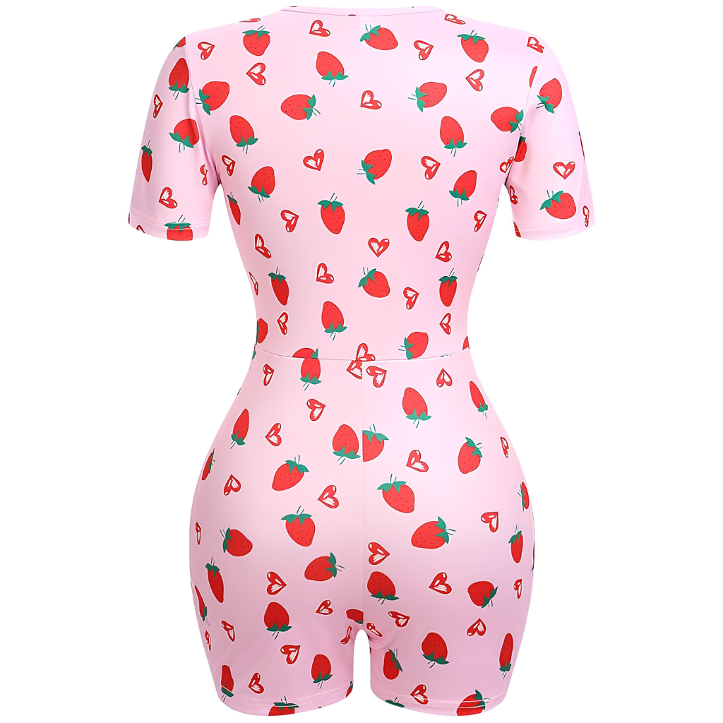 One Piece Short Sleeve Printed Pajama Jumpsuit For Women