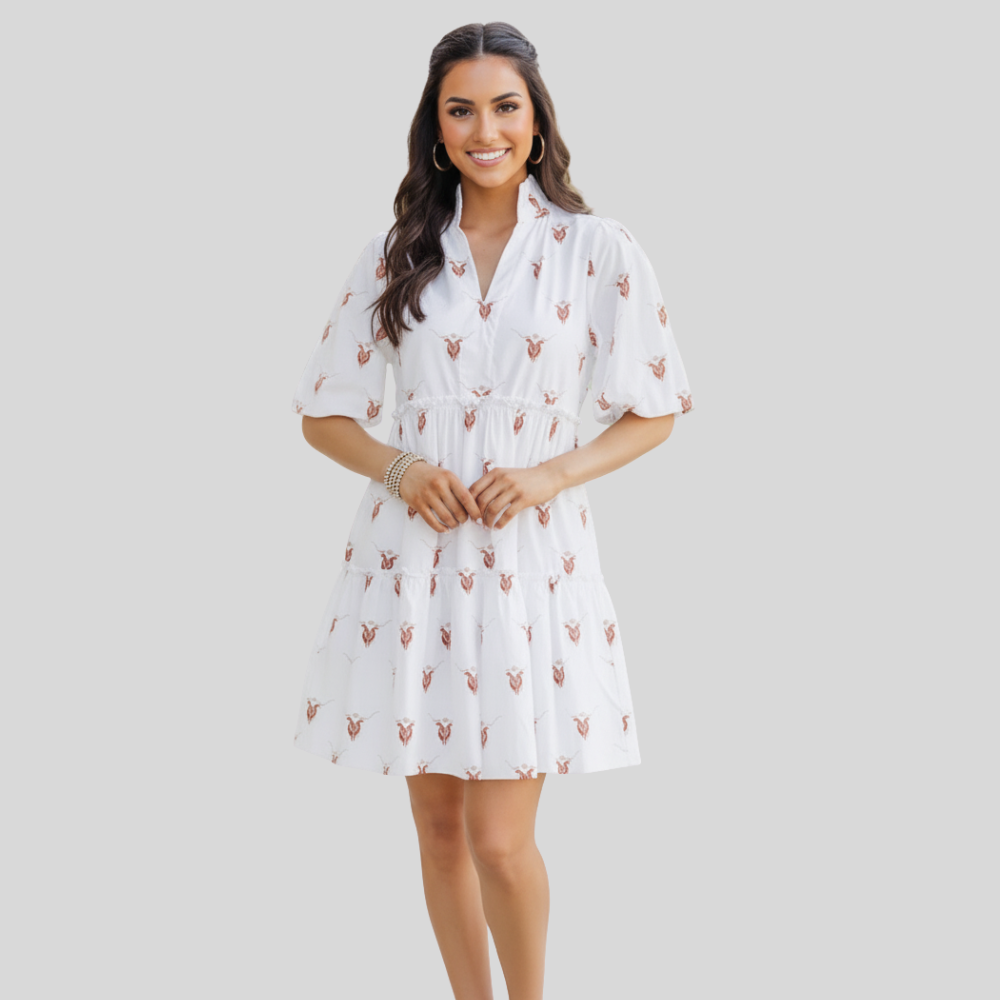 Bow Printed Embroidered Dress For Women