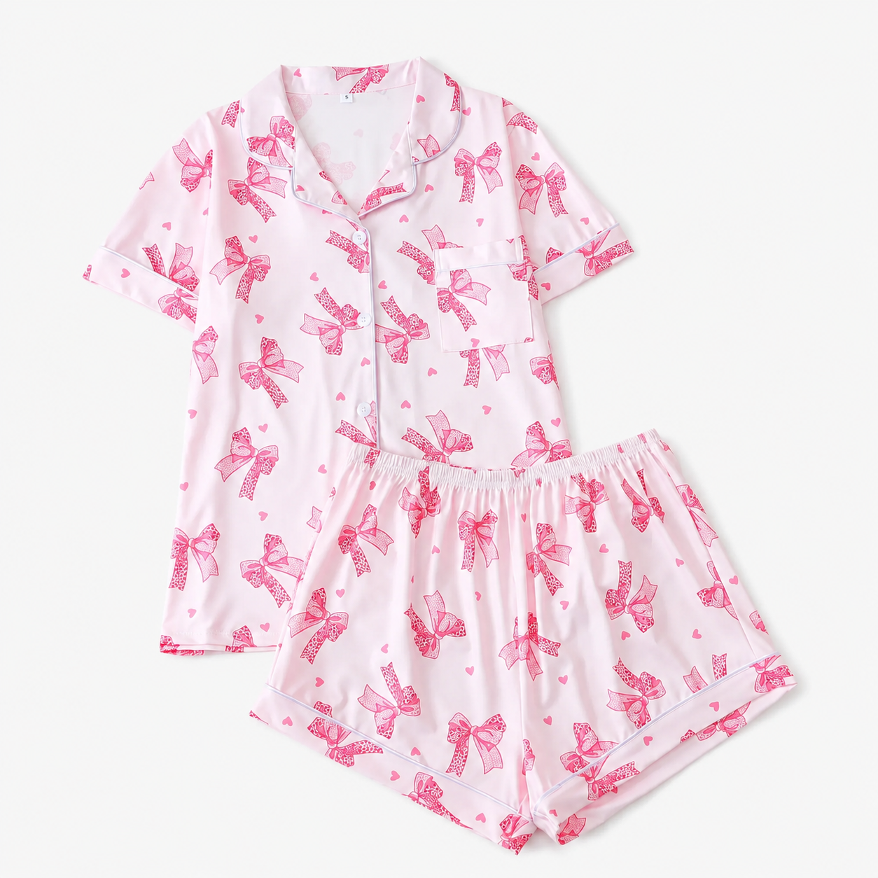 Two Piece Printed Pocket Shirt And Elastic Waist Shorts Set For Women
