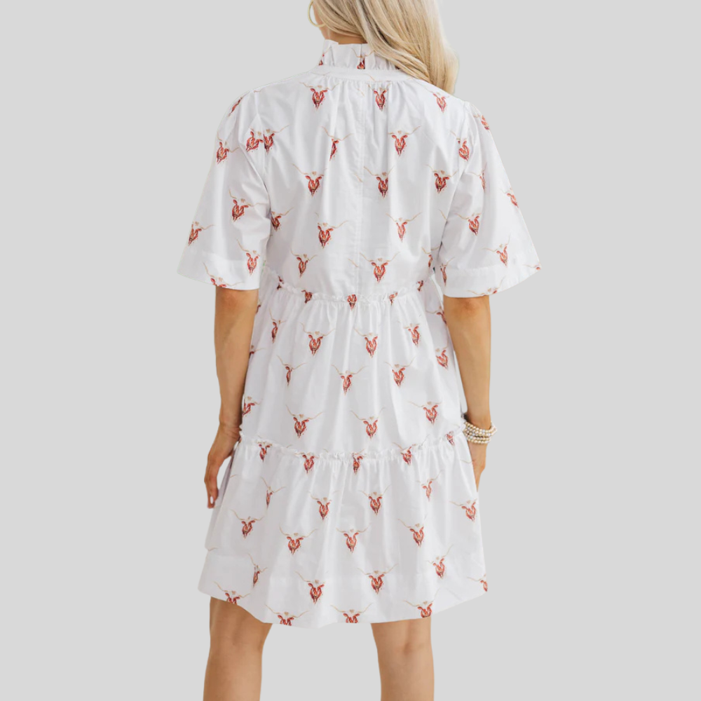 Bow Printed Embroidered Dress For Women