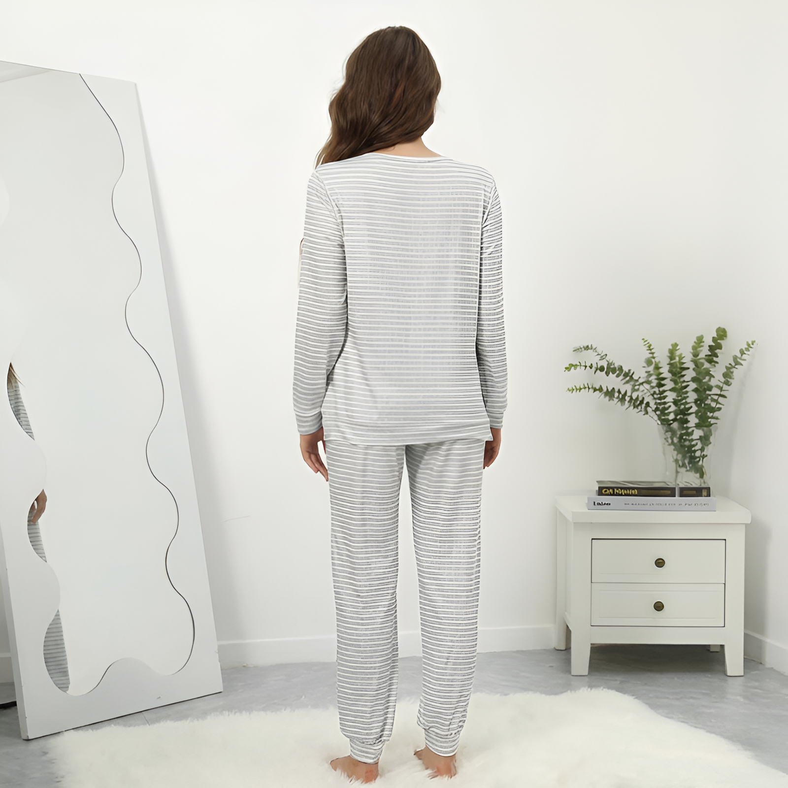 Pack Of 2 Long Sleeve Top And Jogger Pants Pajama Set With Pockets For Women