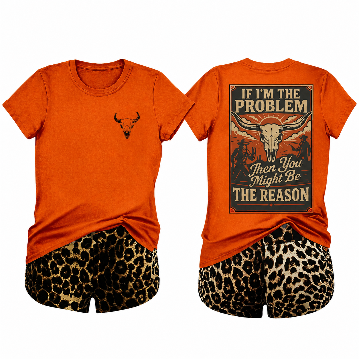 2 Piece Leopard Print Shorts And T Shirt Set For Women