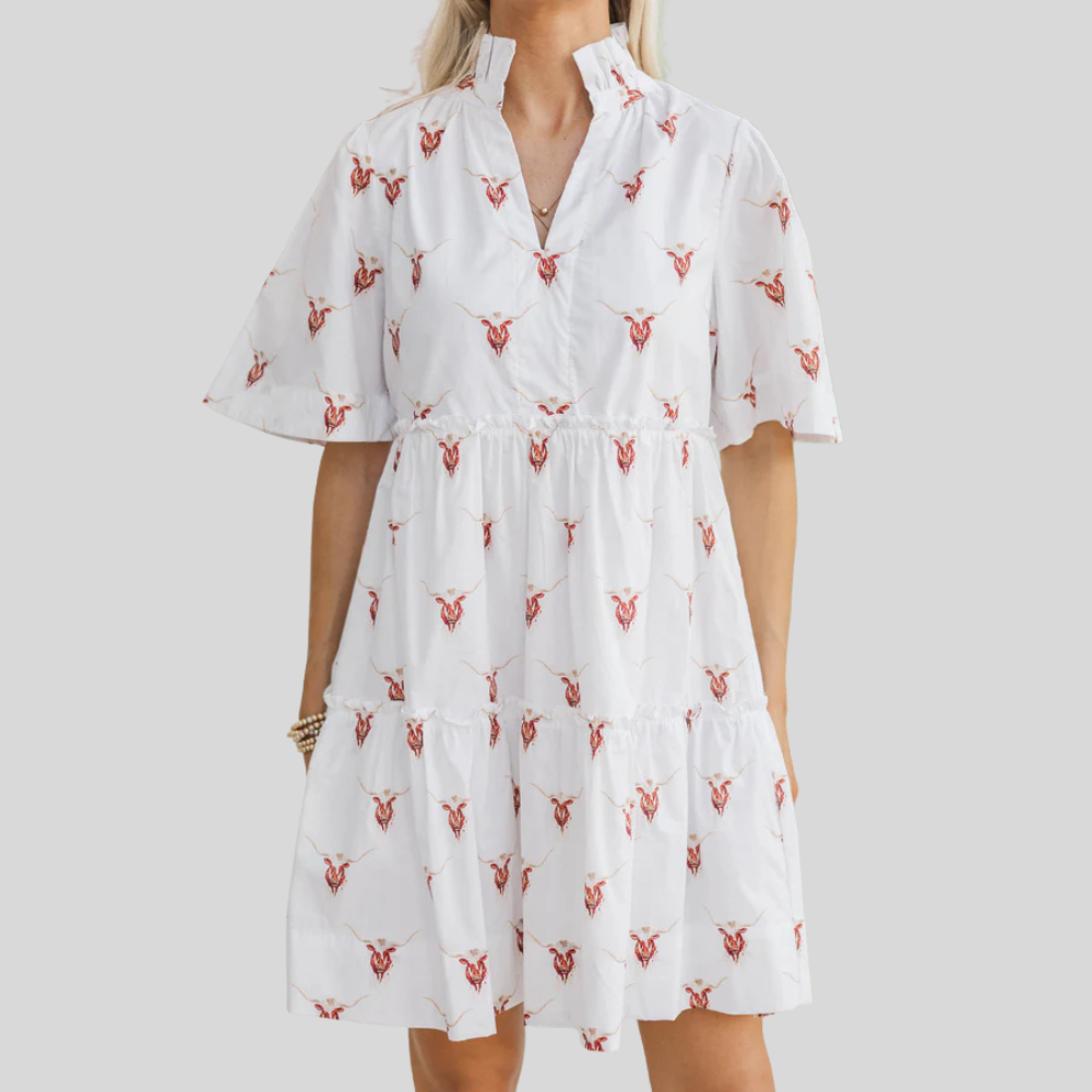 Bow Printed Embroidered Dress For Women