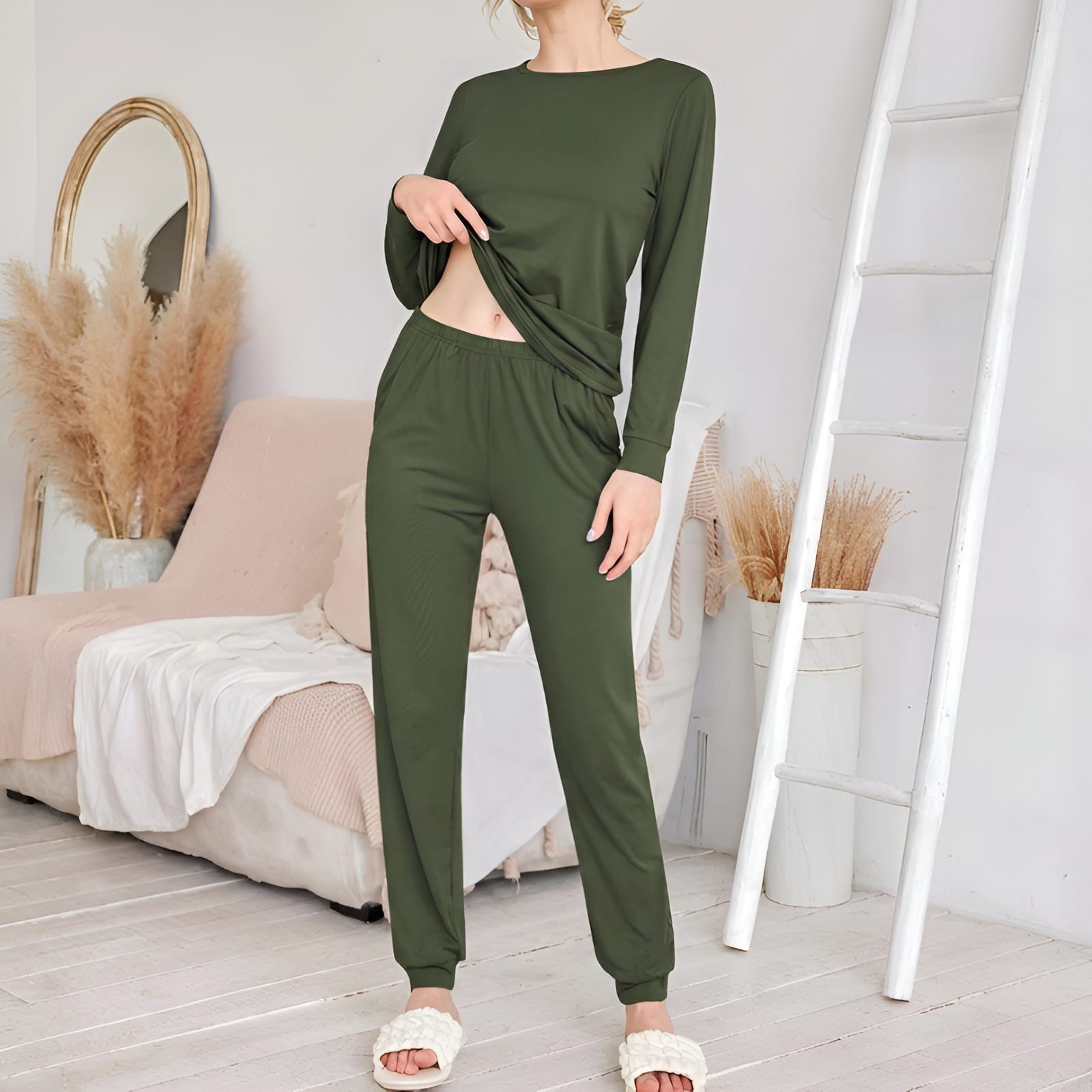 Pack Of 2 Long Sleeve Top And Jogger Pants Pajama Set With Pockets For Women