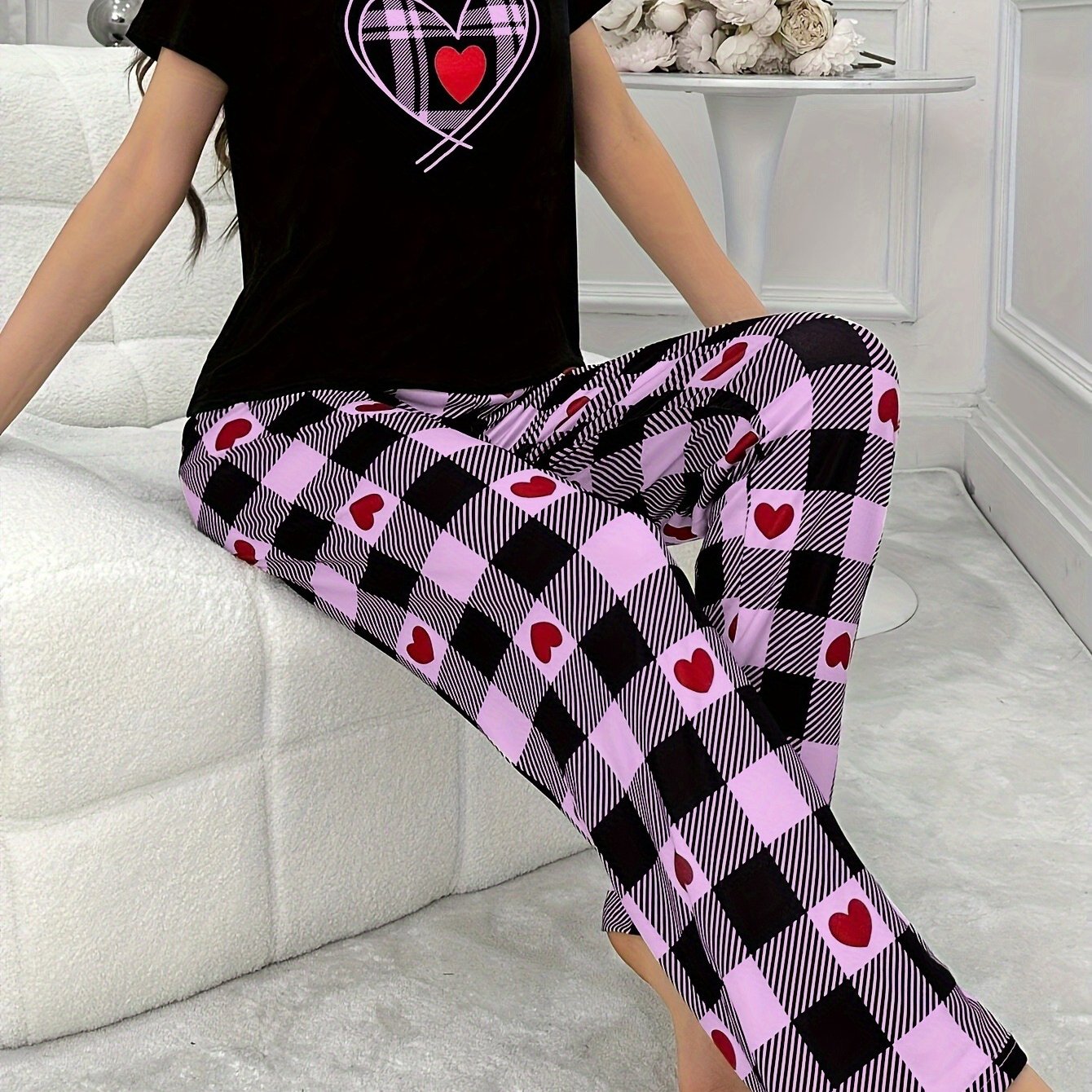 Cordate Printed Top And Loose Pants Set For Women