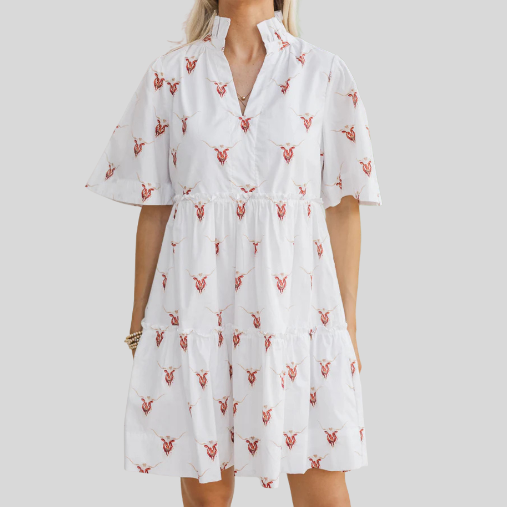 Bow Printed Embroidered Dress For Women