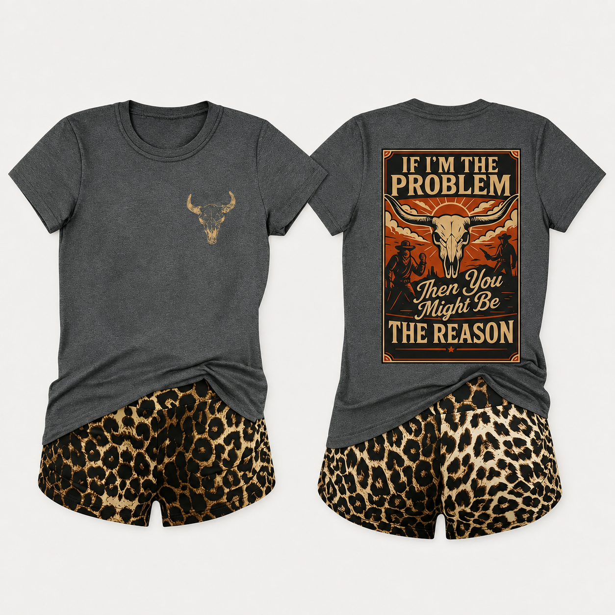 2 Piece Leopard Print Shorts And T Shirt Set For Women