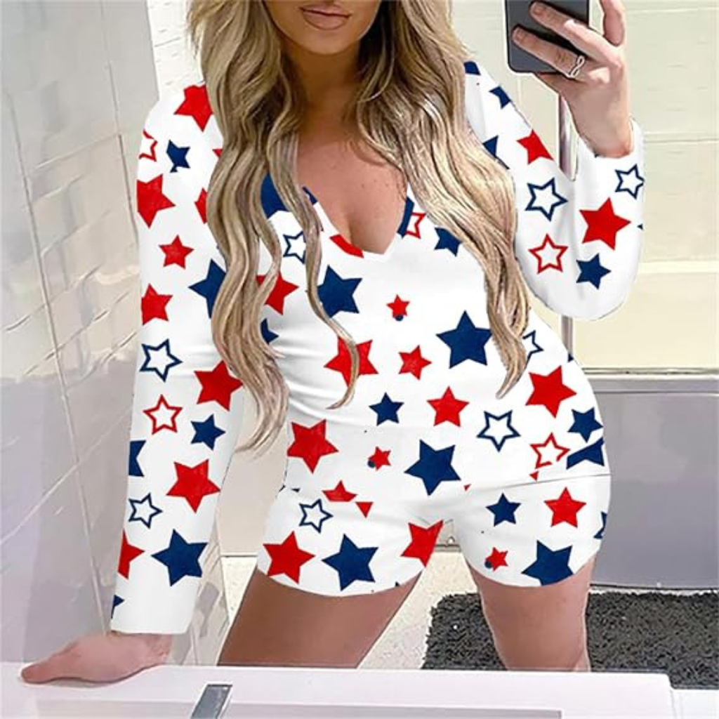 American Flag Printed Patriotic Romper Jumpsuit For Women