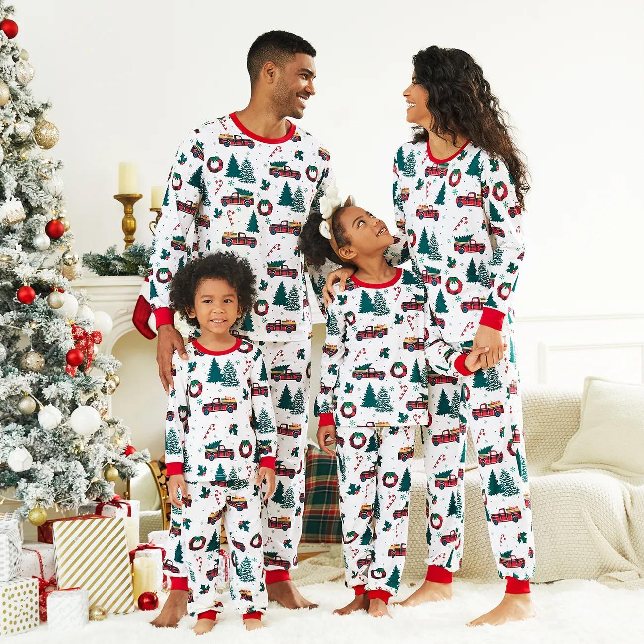 Long Sleeved Christmas Tree And Car Print Family Matching Pajama Set-Original Pajamas