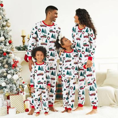 Long Sleeved Christmas Tree And Car Print Family Matching Pajama Set-Original Pajamas