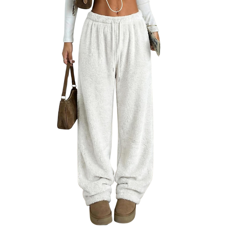 Fuzzy Plush Pajama Pants With Drawstring