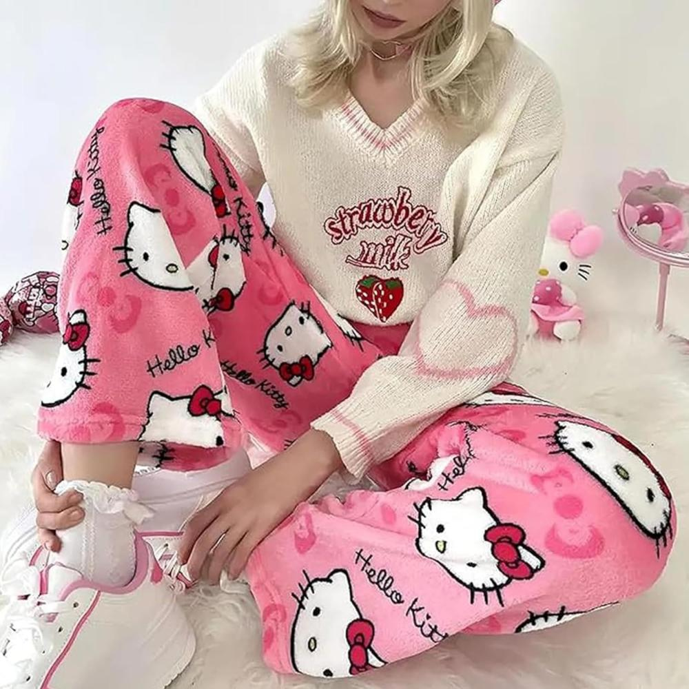 Cartoon Cat Print Pajama Pants