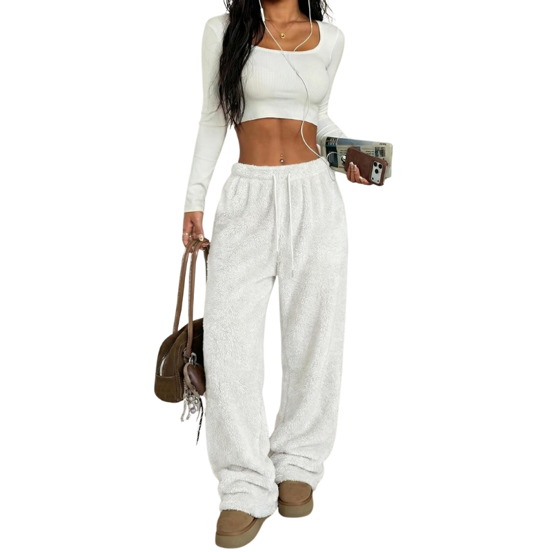 Fuzzy Plush Pajama Pants With Drawstring