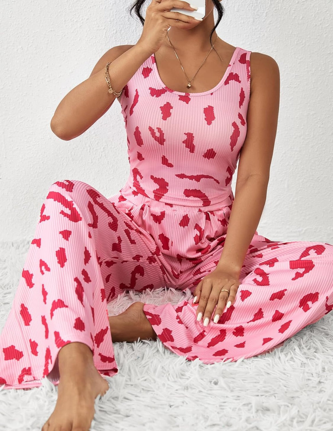 2 Piece Printed Sleeveless Lounge Sets-Original Pajamas