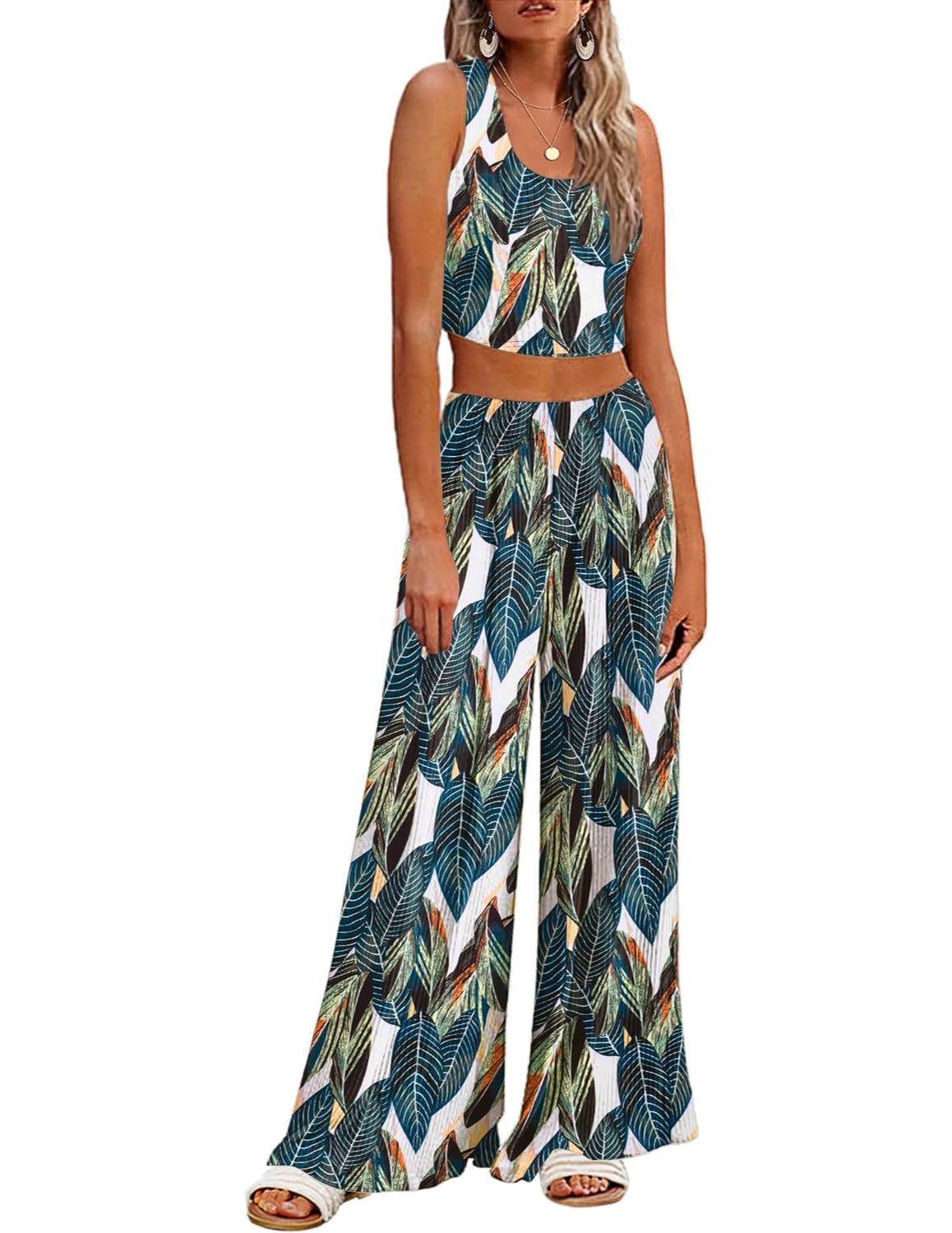 2 Piece Printed Sleeveless Lounge Sets-Original Pajamas