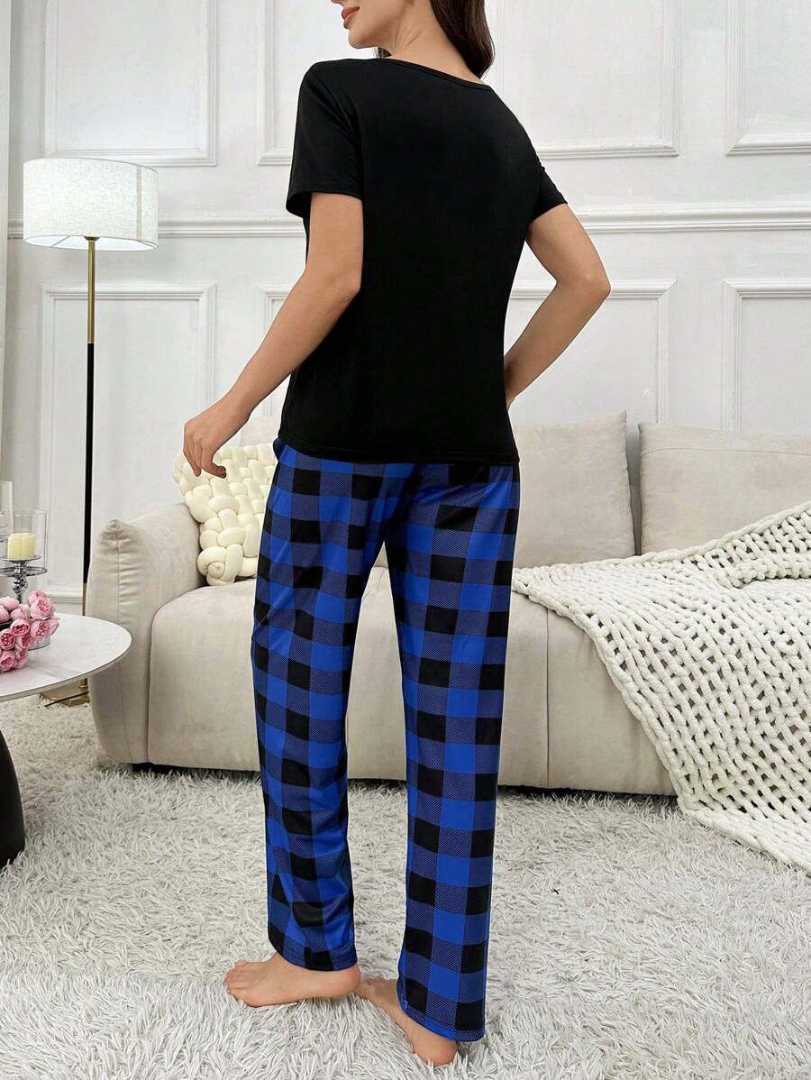 2 Pieces Plaid Pajama Set With Pockets-Original Pajamas
