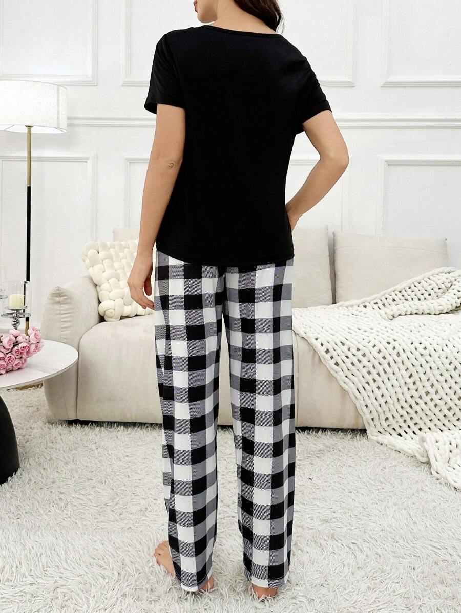 2 Pieces Plaid Pajama Set With Pockets-Original Pajamas