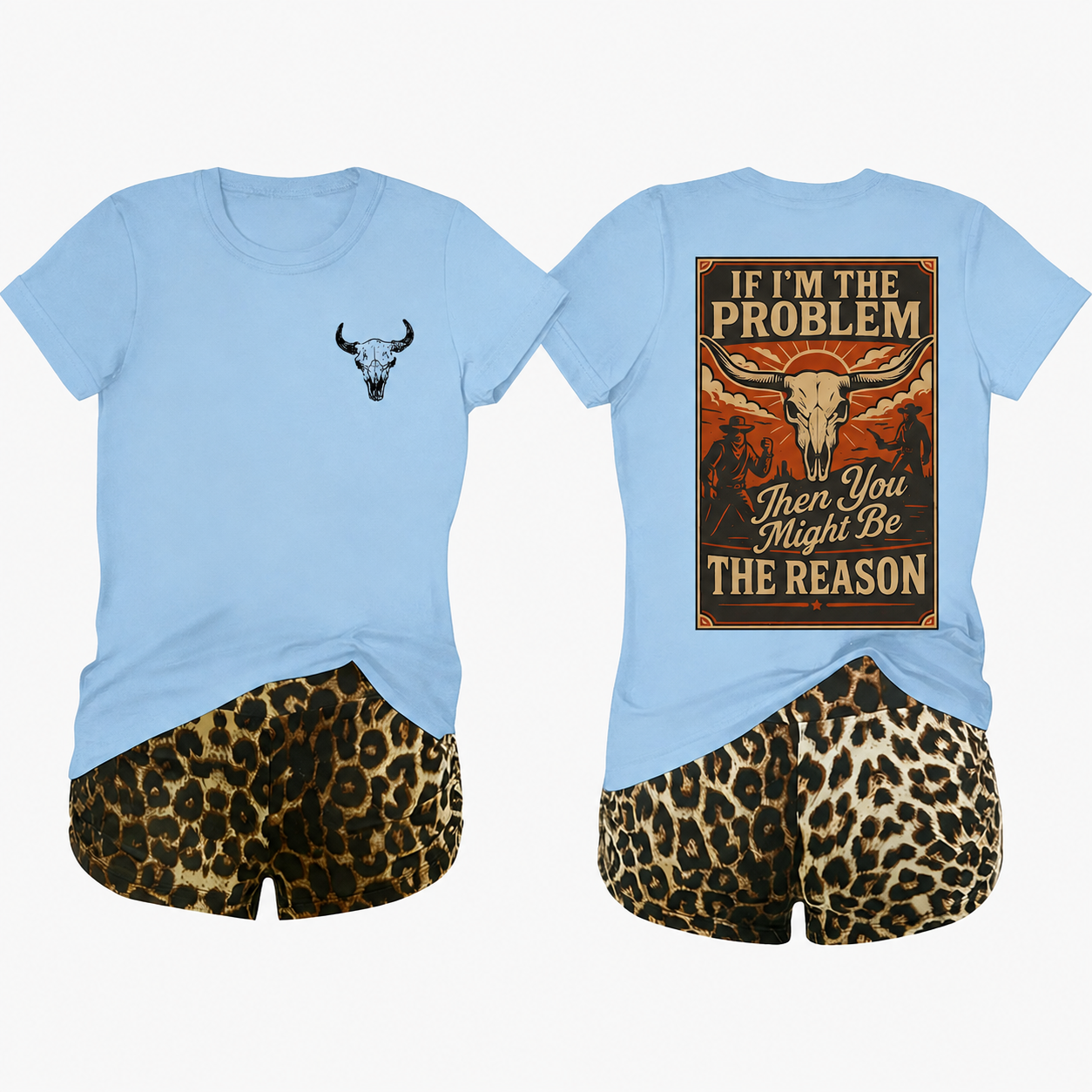 2 Piece Leopard Print Shorts And T Shirt Set For Women