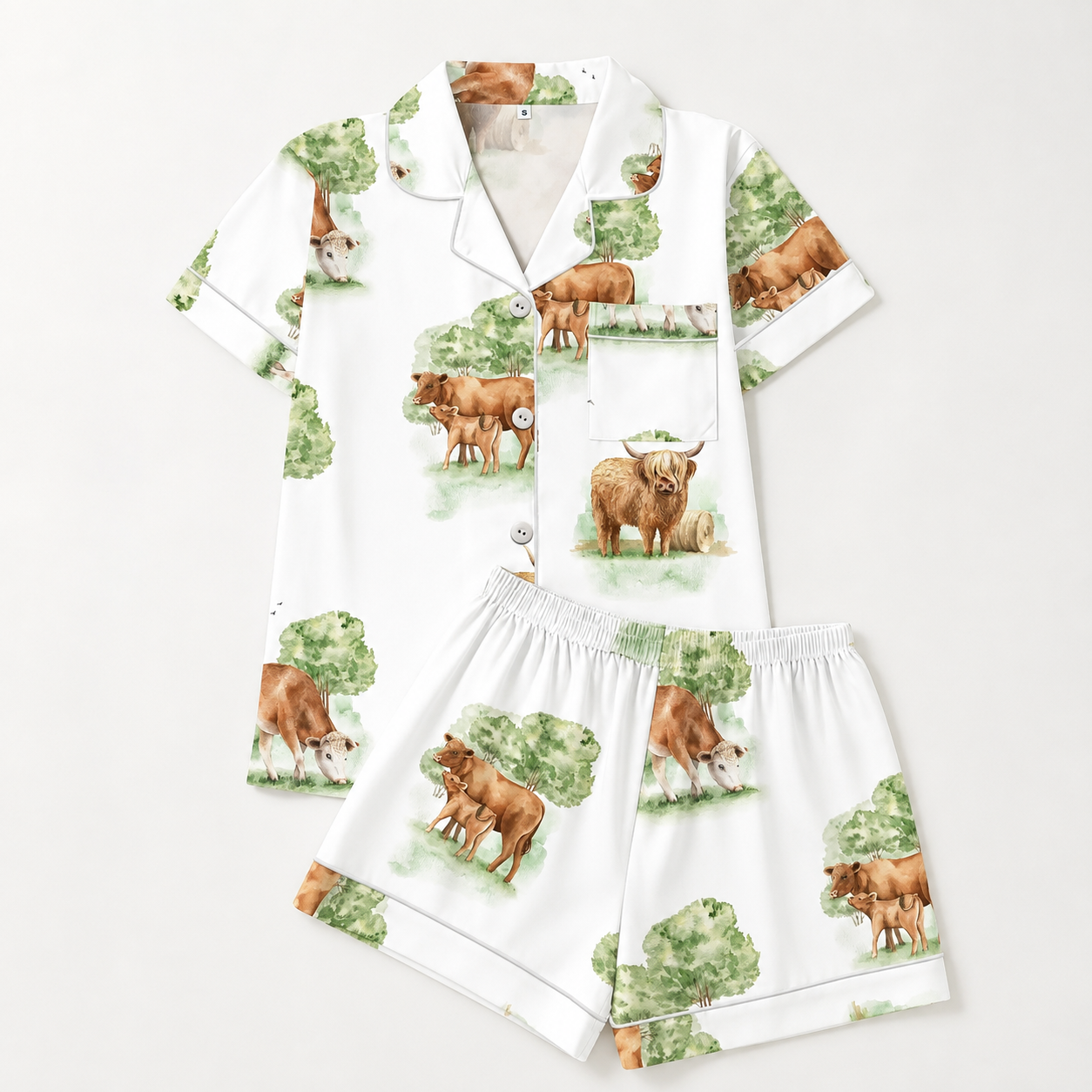 Casual Printed Short Sleeve Top And Shorts Pajama Set For Women