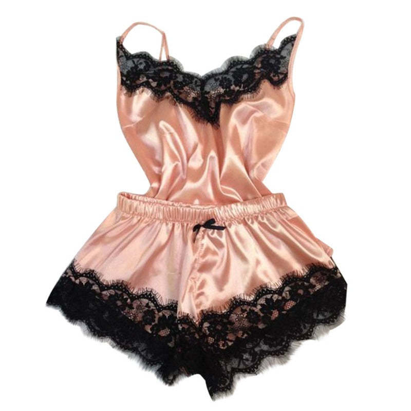 Women's Black Lace V-Neck Pajamas Set-Original Pajamas