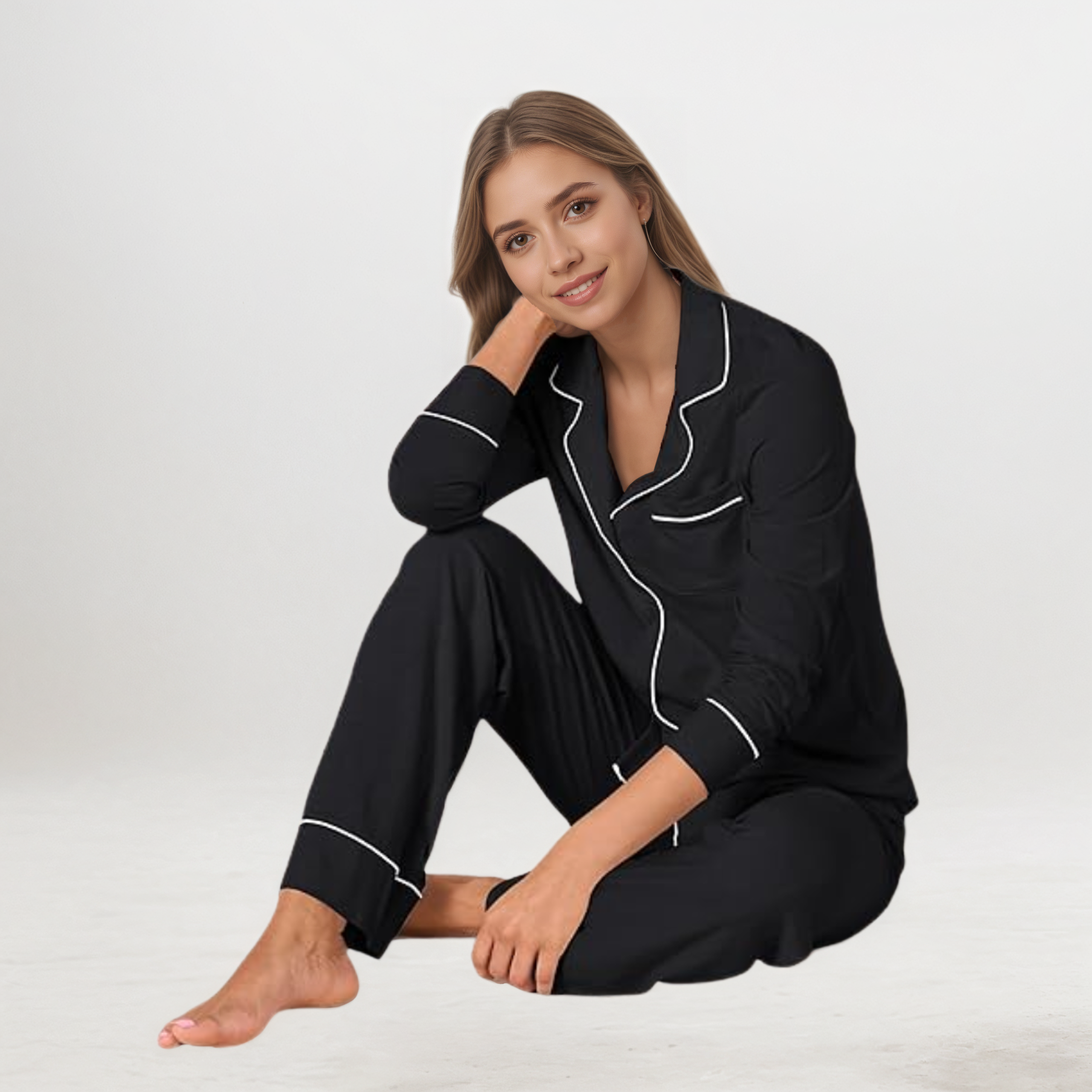 Women Cotton Modal Pajama Set Long Sleeve Shirt And  BottomsCotton Modal Long Sleeve Shirt And Full Length Bottom Pajama Set - Image 2