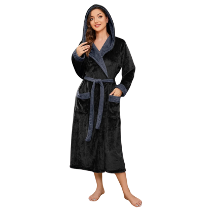 Dual Tone Long Hooded Fleece Bathrobe-Original Pajamas