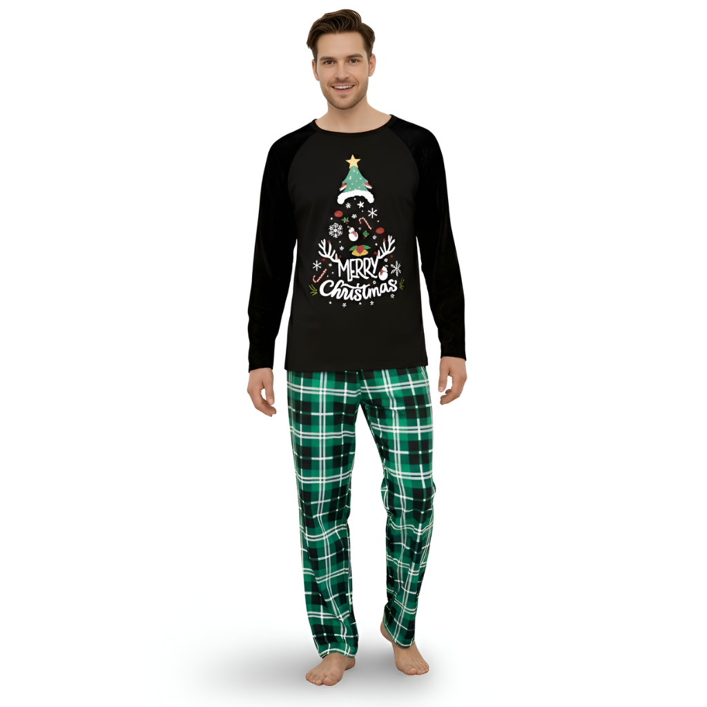 Plaid Merry Christmas Tree Printed Family Matching Pajama Set